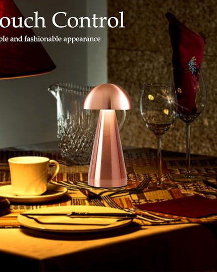 Cordless Metal Desk Lamp, Touch Sensor Control LED Table Lamp,3 Color Stepless Dimmable Battery Powered Lamp (Rose Gold) - LeafyLoom