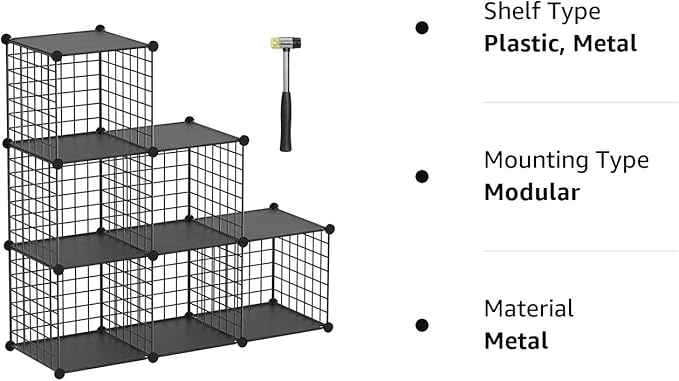 TUMUCUTE Wire Cube Storage Organizer, 6-Cube Metal Storage Shelves Bookshelf, Stackable Modular Closet Organizer for Bedroom Living Room, Office,Storage Shelves - LeafyLoom