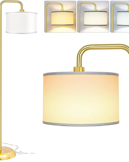 [Upgraded] LED Floor Lamp for Living Room, 3 Color Temperature Floor Lamp with Foot Switch Modern Standing Lamp Tall Pole Floor Reading Lamp for Bedroom, Study Room, Office, 9W Bulb Included, Gold - LeafyLoom