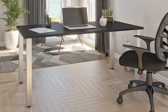 BESTAR Universel Table Desk with Square Metal Legs, 30 x 60, Black - LeafyLoom