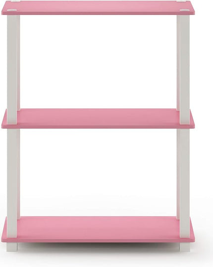 Furinno Turn-S-Tube 3-Tier Compact Multipurpose Shelf Display Rack with Square Tube, Pink/White - LeafyLoom