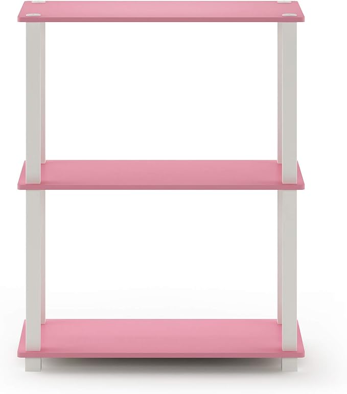 Furinno Turn-S-Tube 3-Tier Compact Multipurpose Shelf Display Rack with Square Tube, Pink/White - LeafyLoom