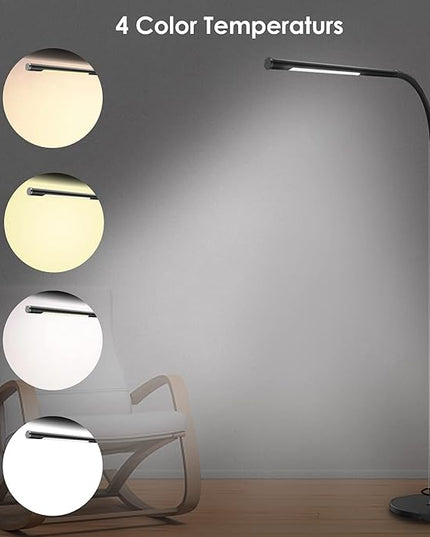 LED Floor Lamp,Dimmable Floor 5 Brightness Levels & 4Color Temperature, 7W, Touch Control, Adjustable Gooseneck, Memory Function, Standing Lamp for Living Room, Bedroom, Office, Study (①Black) - LeafyLoom