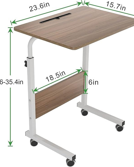 SogesGame Mobile Sofa Side Table, Industrial C Table with Wheels, Portable Desk Cart Tray End Table Height Adjustable, Snack Table for Couch Sofa, Oak，05#3-60OK-S8-US - LeafyLoom