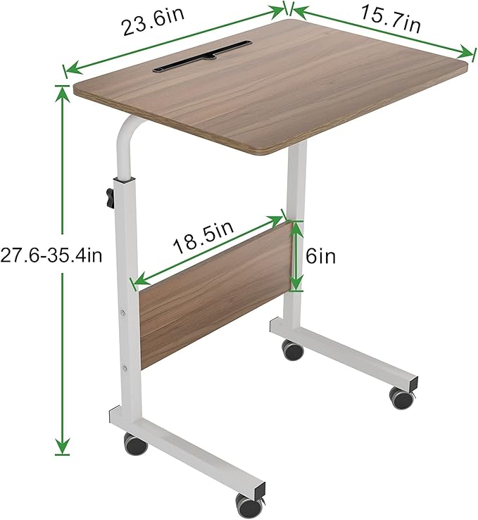 SogesGame Mobile Sofa Side Table, Industrial C Table with Wheels, Portable Desk Cart Tray End Table Height Adjustable, Snack Table for Couch Sofa, Oak，05#3-60OK-S8-US - LeafyLoom