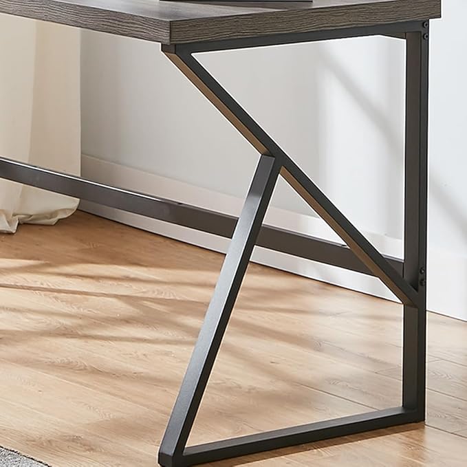 HSH Wood and Metal Home Office Computer Desk, Industrial Writing Study Table Workstation,Grey Laptop PC Desk, Wooden Computer Table, Gray Oak 47 Inch - LeafyLoom