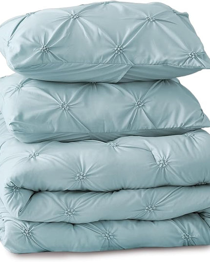 BEDELITE Light Blue Twin Comforter Set for Girls - 2 Peices Boho Pintuck Bedding Comforter Sets, Lightweight Soft & Warm Twin Bedding Sets with 1 Pillowcase for All Season - LeafyLoom