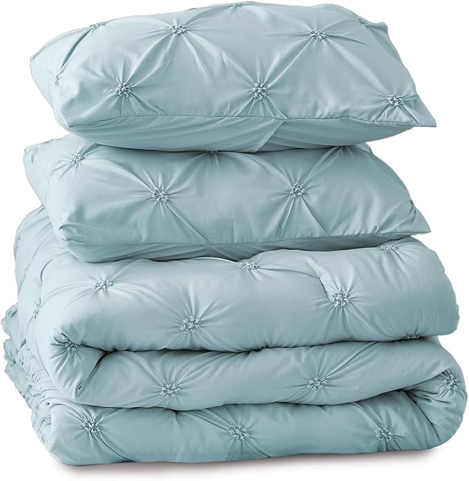 BEDELITE Light Blue Twin Comforter Set for Girls - 2 Peices Boho Pintuck Bedding Comforter Sets, Lightweight Soft & Warm Twin Bedding Sets with 1 Pillowcase for All Season - LeafyLoom