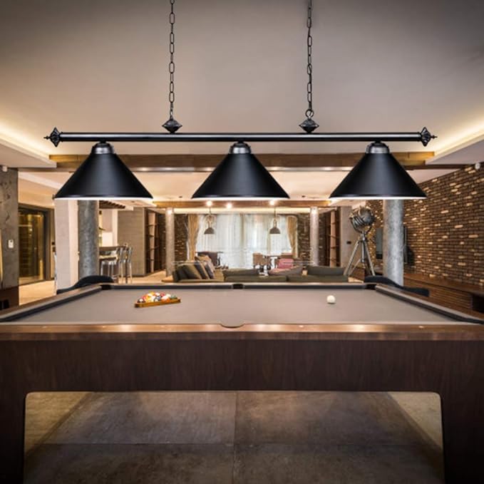 Wellmet 3 Light Pool Table Light, Vintage Retro Kitchen Island Pendant Light with Matte Black Shade, Modern Industrial Chandelier - LeafyLoom