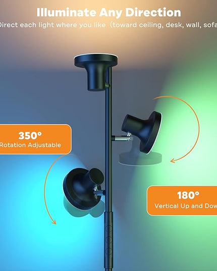 RGB Floor Lamp, 36W Bright LED Standing Lamp with 3 Swivel Lights, Color Changing Tree Tall Lamp with Remote, Stepless Dimmable Modern Floor Lamps for Living Room, Bedroom, Gaming Room,Office - LeafyLoom