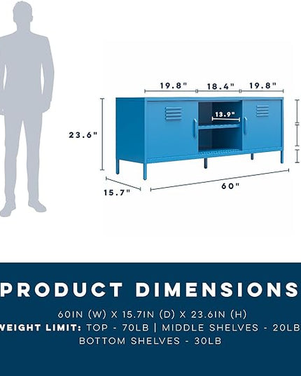 Novogratz Cache Metal Locker-Style TV Stand for TVs up to 65", Bright Blue - LeafyLoom