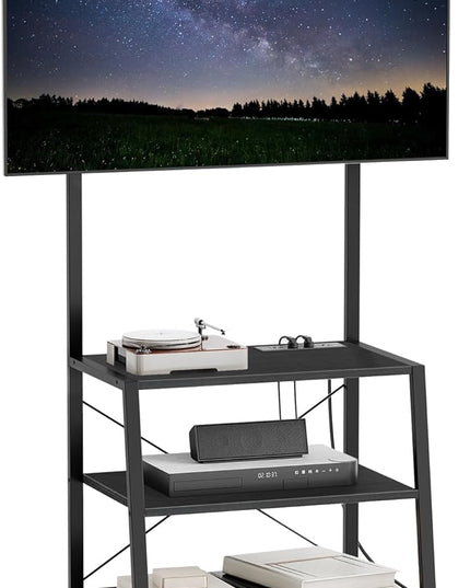HOOBRO Rolling TV Stand with Mount and Power Outlet Up to 55 inch TVs, Corner Entertainment Center, Small TV Stand with 3-Tier Storage Shelves for Living Room, Bedroom, Black BB66UDS01 - LeafyLoom
