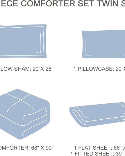 EMME Twin Comforter Set - 5 Pcs Blue Boho Bedding Sets, Twin Size Tufted Comforter with Sheets, Shabby Chic Embroidery Bed Set Fluffy Bed Bag for All Season(68"X90") - LeafyLoom