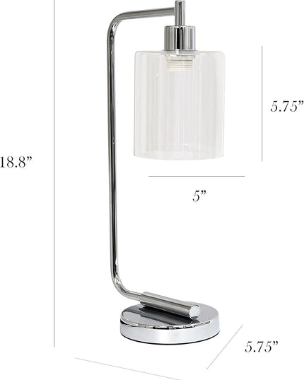 Simple Designs LD1036-CHR-LB 18.8" Industrial Bronson Antique Style Iron Lantern Desk Table Lamp with Glass Shade for Home Décor, Office, Living Room, Bedroom, Chrome, with Feit LED Bulb Included - LeafyLoom