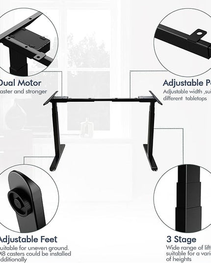 AIMEZ0 Dual Motor Sit Stand Desk Adjustable Electric Standing Desk Frame with LCD Touch Screen Adjustable Height 27.4-45.6 inches for Home & Office Table Black - LeafyLoom