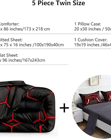 5 Pieces Gaming Bedding Set for Boys Gamer Comforter Set Twin Size,Game Controller Comforter for Boys Kids Teen 3D Gamepad Microfiber Bedding Sets 5 Pieces Bed in A Bag Sets-H50023,Twin - LeafyLoom