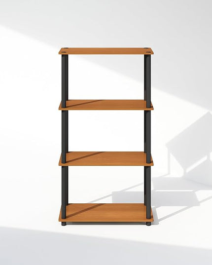 Furinno Turn-N-Tube 4-Tier Multipurpose Shelf Display Rack, Shelving Unit, Bookcase, Light Cherry/Black - LeafyLoom