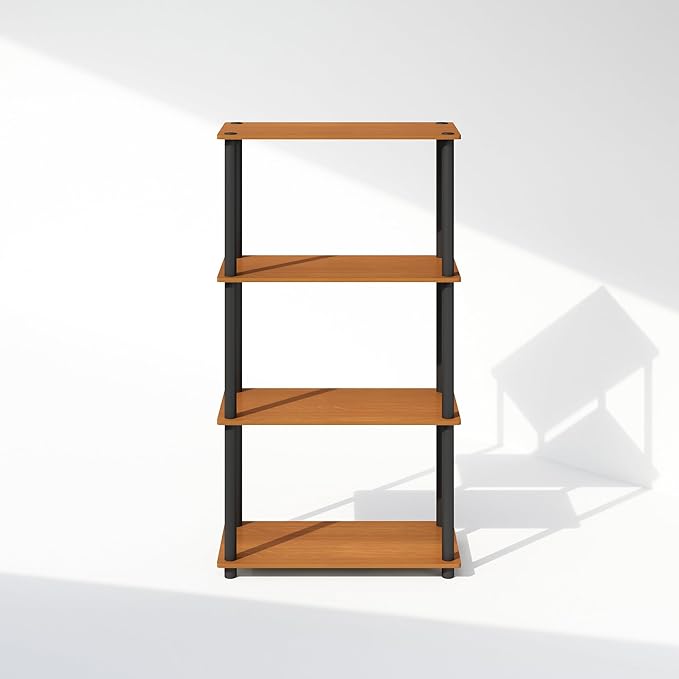 Furinno Turn-N-Tube 4-Tier Multipurpose Shelf Display Rack, Shelving Unit, Bookcase, Light Cherry/Black - LeafyLoom