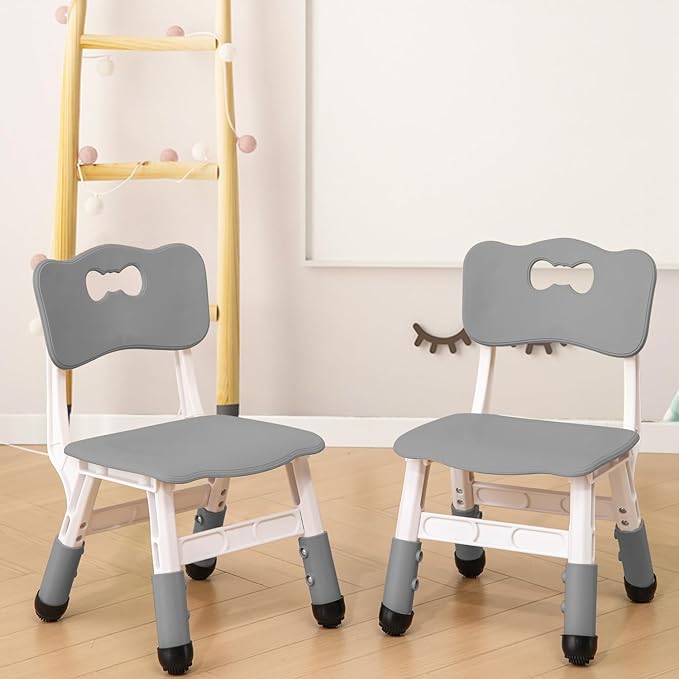 Adjustable Kid Chairs Indoor 3 Level Adjustable Suitable for Children Age 2-6. Maximum load-bearing 220LBS Suitable for Family Classroom and Nursery Child Seat Set (2-Pack-Dark Grey) - LeafyLoom