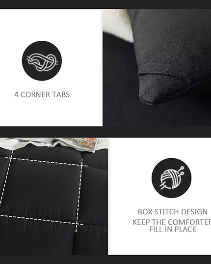 WhatsBedding Twin Comforter Set, Black Lightweight Bedding Set for All Season Soft Down Alternative Bed Set with 1 Pillowcase, Twin Size, 64"x88" - LeafyLoom