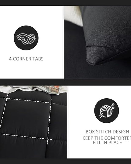 WhatsBedding King Comforter Set, Black Lightweight 3 Pieces Bedding Set for All Season Soft Down Alternative Bed Set with 2 Pillowcases, King Size, 102"x90" - LeafyLoom