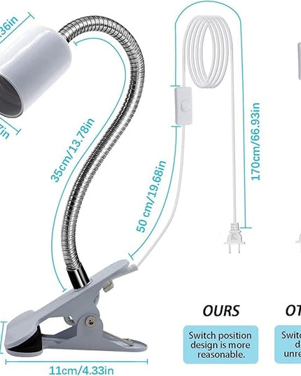 Desk Clip Lamp Holder,Clamp Clip on Light, E26/E27 Book Clamp Light Fixture,Clip Laptop Lamp 360° Flexible Grow Light Holder White 1pc - LeafyLoom