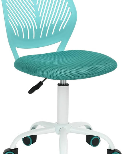 FurnitureR Desk Chair Small Study Chairs Armless for Child Kids Teens, Swivel Rolling Lightweight Task Chair with Wheels and Mesh Padded Cushion, Turquoise - LeafyLoom