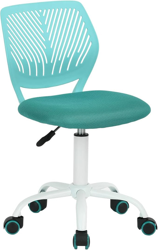 FurnitureR Desk Chair Small Study Chairs Armless for Child Kids Teens, Swivel Rolling Lightweight Task Chair with Wheels and Mesh Padded Cushion, Turquoise - LeafyLoom