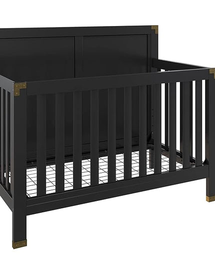 Baby Relax Miles 5-in-1 Convertible Crib, Solid Pine Wood, Black - LeafyLoom