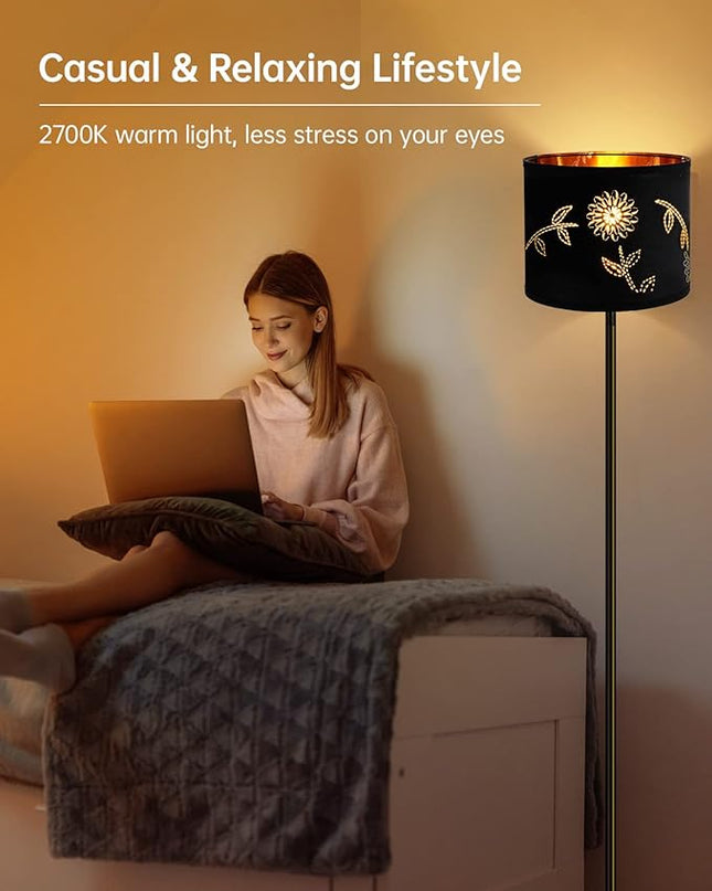 BoostArea Floor Lamp, Standing Lamp, 6W LED Floor Lamps with Black Lampshade, 2700K, Foot Switch, E26 Socket, 58" Tall Metal Pole Lamp, Simple Floor Lamps for Living Room/Bedroom/Farmhouse, Flower - LeafyLoom