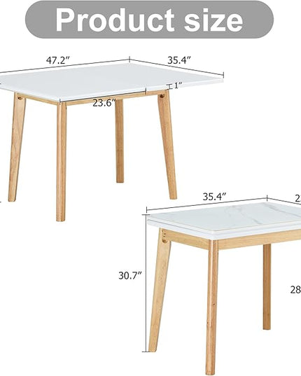 NicBex 47.2Inch Folding Dining Table,Modern Kitchen Table with White Sintered Stone Tabletop and Rubber Wooden Legs for 4 to 6,Large Dining Room Table for Kitchen,Meeting Living Room,Space-Saving,Wood - LeafyLoom