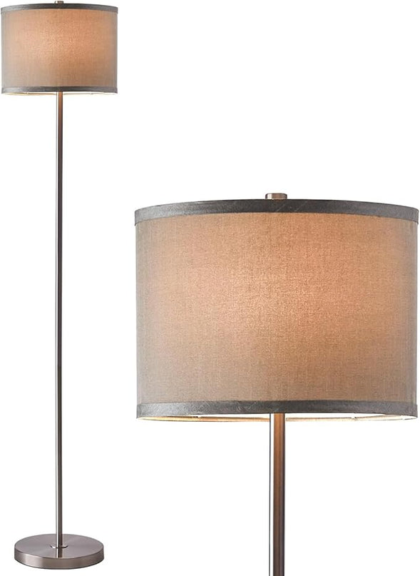 Oneach 61" Farmhouse Industrial Floor Lamp for Living Room Standing Floor Lamp Rustic Floor Lamps for Living Room Bedroom Tall Lamps with Foot Switch for Bedroom with Grey Linen Lamp Shade - LeafyLoom