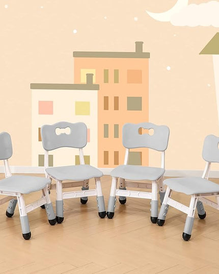 4 Piece Kids Chair Set 3 Levels Adjustable Stackable Kids Chairs Ideal for Playrooms, Schools, Daycares and Homes Washable and easy to clean Max weight 220LB(Grey 4Piece set) - LeafyLoom