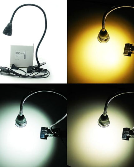 5W 3 Colors LED COB Clip on Light Black 19.68 INCH 50 CM Tube Desk Flexible Table Bed Lamp Work Home Design lighting 110V 220V 85-265VAC with US Plug switch on off 500LM (Black) - LeafyLoom