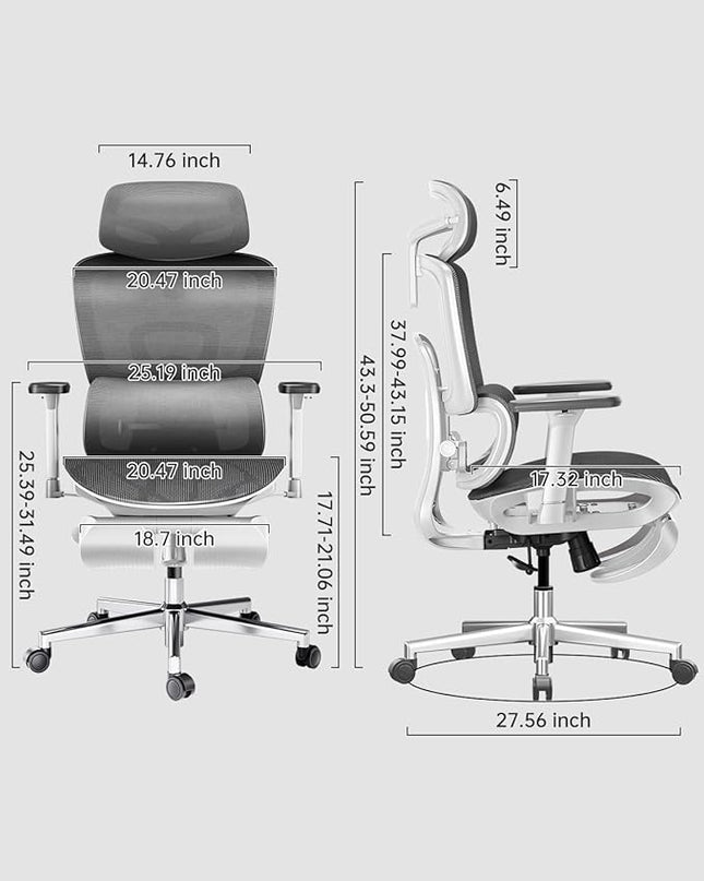 Hbada Ergonomic Office Chair with 3D Adjustable Armrests, Adjustable Lumbar Support High Back for Computer Chair, Big and Tall Mesh Office Chair, Home Office Desk Chairs White - LeafyLoom