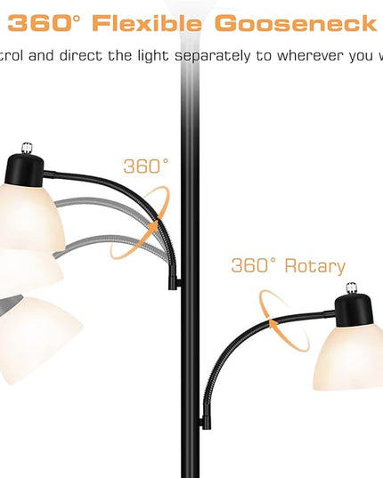 Luvkczc Floor Lamps for Living Room,Torchiere Floor Lamp with 8W Adjustable Reading Lights, Industrial Tall Lamps for Living Room, Bedroom, Office, 3 Bulbs Included - LeafyLoom