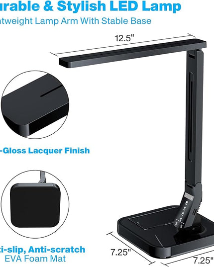 Ambertronix LED Desk Lamp, Patented Vertical Wireless Charger, 14W, 530 Lumens, Table Lamp with USB Charging Port, Dimmable Eye-Caring, 5 Brightness & 4 Light Modes, Touch Control, Auto Timer - LeafyLoom