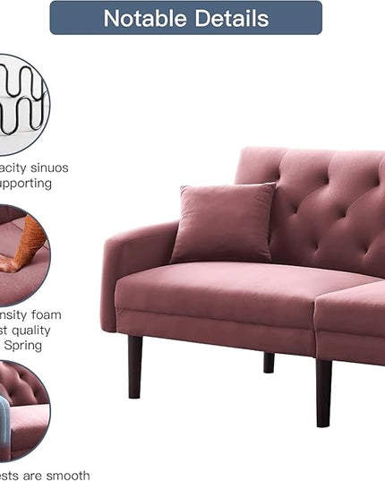 Mid-Century Modern Tufted Loveseat Sofa Living Room Furniture Sets Adjusting Backrest Small Comfy Couch for Bedroom Apartment,Home Office,Pink Sofá - LeafyLoom