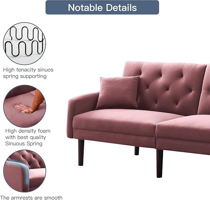 Mid-Century Modern Tufted Loveseat Sofa Living Room Furniture Sets Adjusting Backrest Small Comfy Couch for Bedroom Apartment,Home Office,Pink Sofá - LeafyLoom