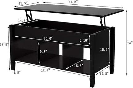 Lift Top Coffee Table, Coffee Table with Open Shelves and Lift Top Design, Modern Center Tables for Living Room, Home, Office, Black - LeafyLoom