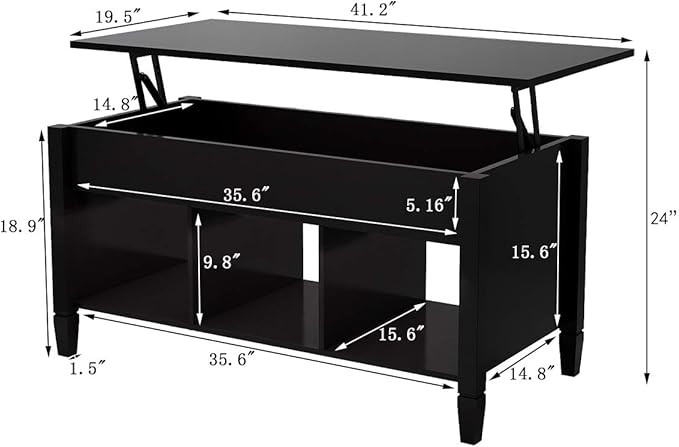 Lift Top Coffee Table, Coffee Table with Open Shelves and Lift Top Design, Modern Center Tables for Living Room, Home, Office, Black - LeafyLoom