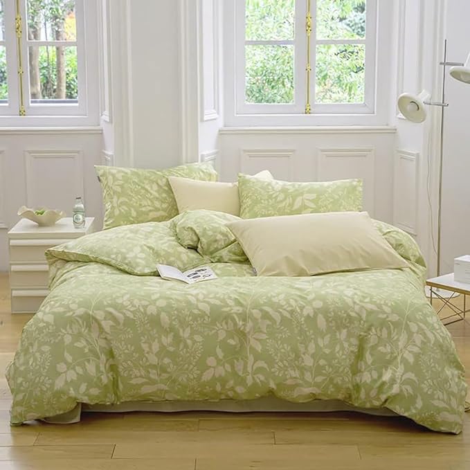 Green Botanical Comforter Set Queen Sage Floral Comforter Women Girls Matcha Green Floral Plant Quilts Garden Bohemian Sage Green Blanket Rustic Leaf Blossom Queen Bed Comforter Queen - LeafyLoom