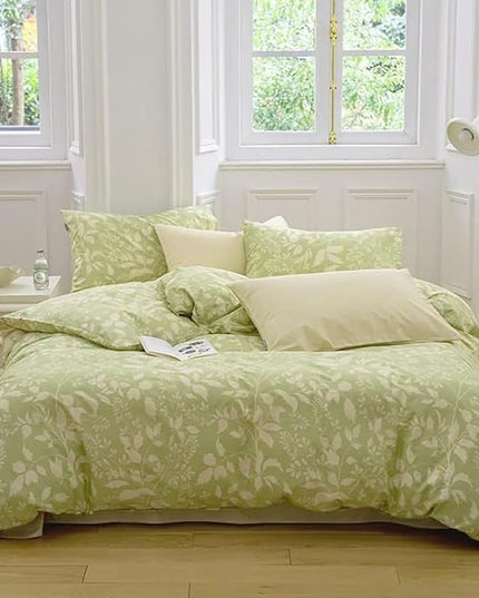 Green Botanical Comforter Set King Sage Green Floral Comforter Cotton Women Girls Matcha Green Floral Plant Quilts Garden Bohemian Sage Green Blanket Rustic Leaf Blossom King Bed Comforter - LeafyLoom