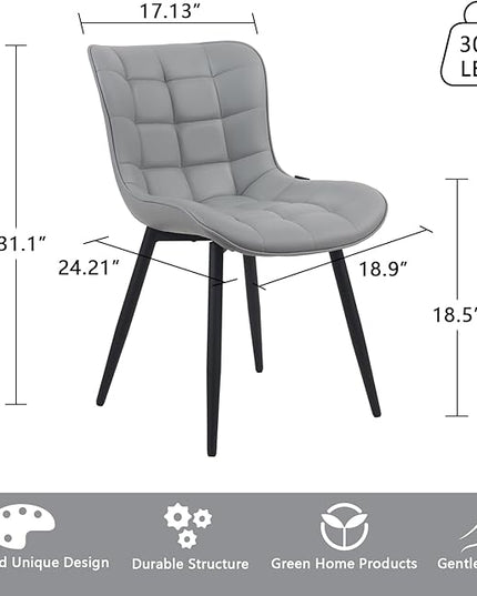 YOUTASTE Grey Dining Chairs Set of 2 PU Leather Upholstered Modern Armless Dining Room Chair with Back Metal Kitchen Dinner Accent Guest Chairs for Vanity Reception Waiting Room - LeafyLoom
