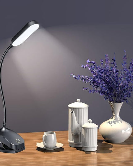 COLORLIFE Desk Lamp Clip On Light-7W 2600mAH Flexible Gooseneck Battery Operated Rechargeable Reading Lamp with Clamp & Stepless Brightness for Desk,Piano,Bed Headboard and Computers - LeafyLoom