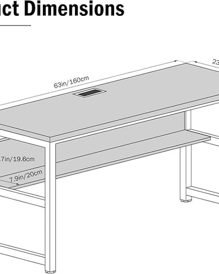 TOPSKY Computer Desk with Bookshelf/Metal Hole Cable Cover 1.18" Thick Desk (Rustic Brown, 63") - LeafyLoom