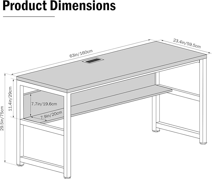 TOPSKY Computer Desk with Bookshelf/Metal Hole Cable Cover 1.18" Thick Desk (Rustic Brown, 63") - LeafyLoom