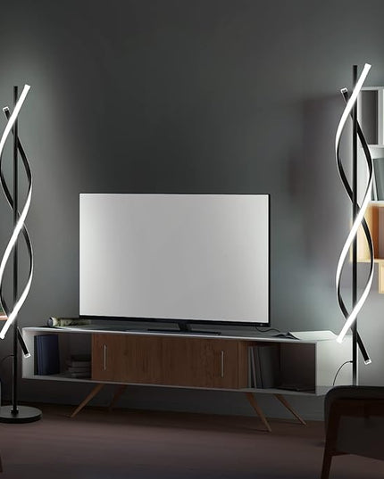 Spiral LED Floor Lamp for Bedroom,Modern Floor Lamp with Remote Control 60 Inch Dimmable Black Floor Lamp 48W Standing Lamp Timing 3 Color Temperature Corner Floor Lamps for Living Room - LeafyLoom