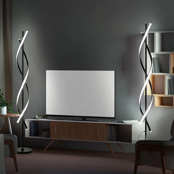 Spiral LED Floor Lamp for Bedroom,Modern Floor Lamp with Remote Control 60 Inch Dimmable Black Floor Lamp 48W Standing Lamp Timing 3 Color Temperature Corner Floor Lamps for Living Room - LeafyLoom