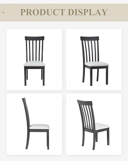 COLAMY Wooden Dining Chairs Set of 6, PU Leather Dining Room Kitchen Side Chair with Spindle High Back and Adjustable Foot Pegs - Grey - LeafyLoom